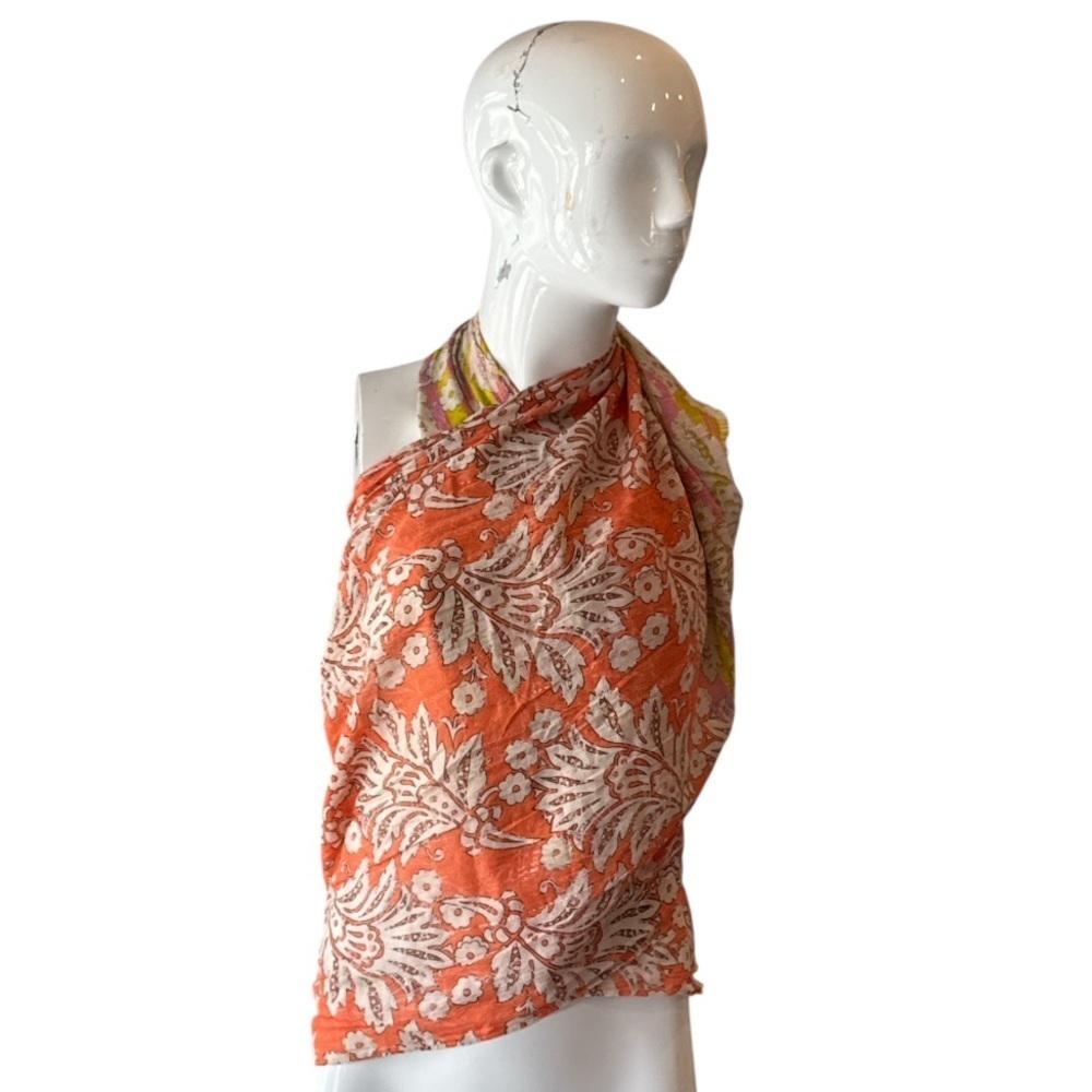 Loft Orange & Pink Multi Floral Cotton Scarf Sarong or Halter Top - Picture 5 of 13